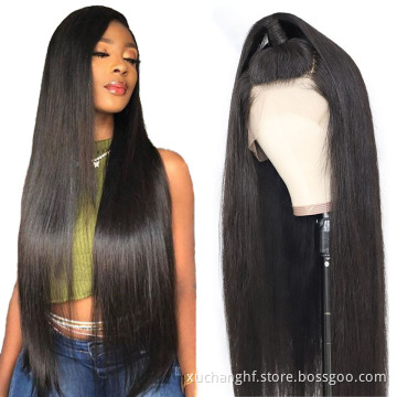 Wholesale Virgin Hair Vendors 100% Brazilian Human Hair Wig Long Black Straight Hair Wig Cheap Lace Frontal 13x4 Wig